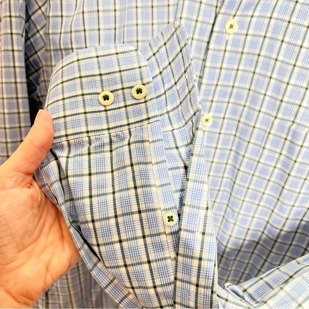 Peter Millar Men’s Medium Blue, Black, White Plaid Shirt 100% Cotton Button-Down - Picture 9 of 10
